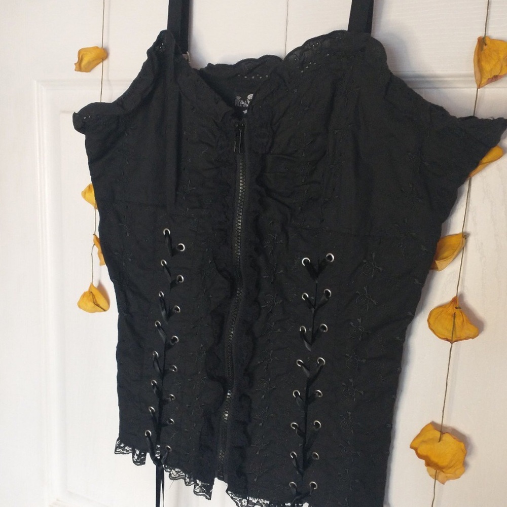 Royal Bones lace up skull embroidery corset